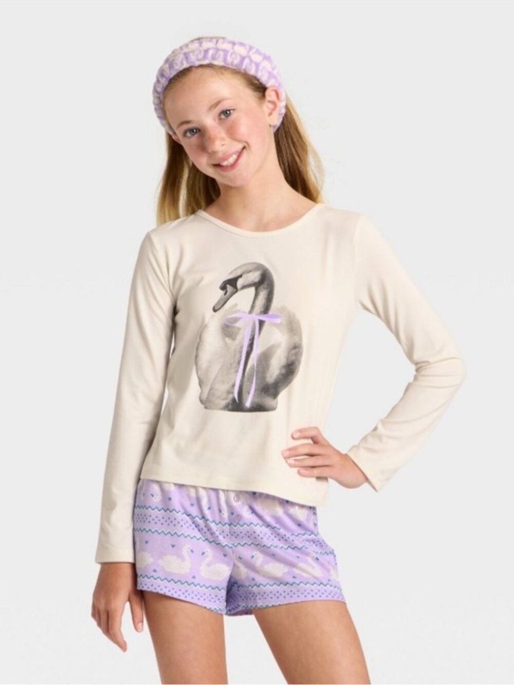 Girls' 2pc Long Sleeve Pajama Set with Spa Headband - art class™ Purple